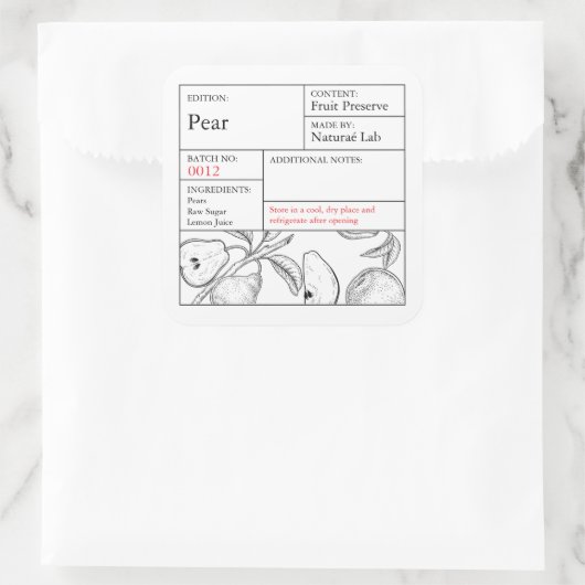 Black & White Apothecary Pear label スクエアシール (バッグ)