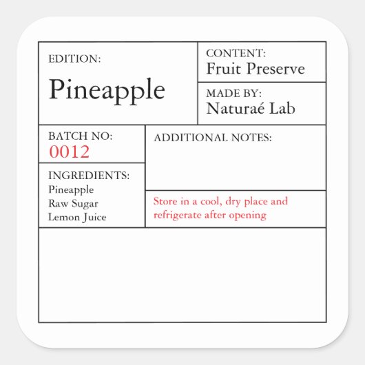 Black & White Apothecary Pineapple label スクエアシール (正面)