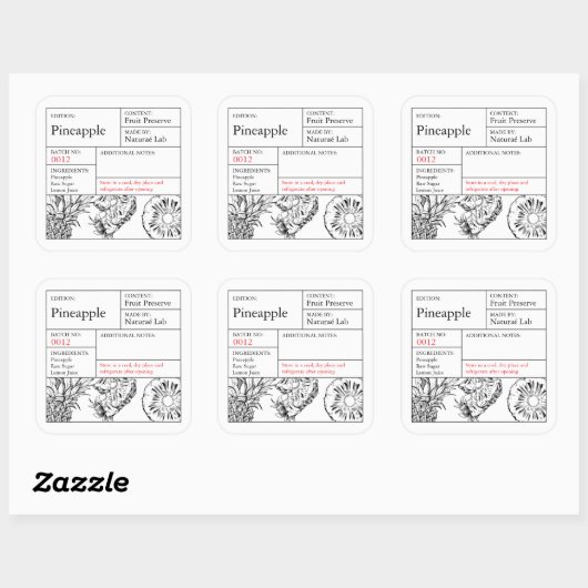Black & White Apothecary Pineapple label スクエアシール (シート)