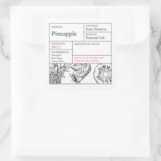 Black & White Apothecary Pineapple label スクエアシール (バッグ)
