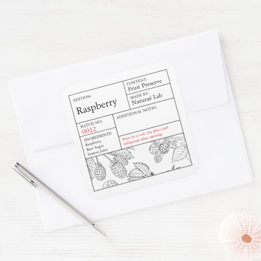Black & White Apothecary Raspberry label スクエアシール (封筒)