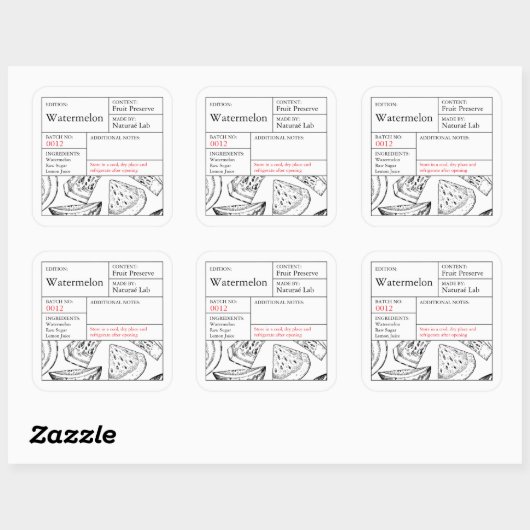Black & White Apothecary Watermelon label スクエアシール (シート)