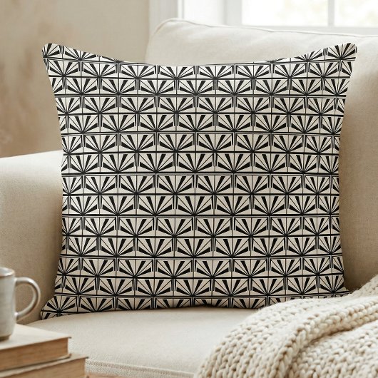Black White Art Deco Geometric Pattern クッション