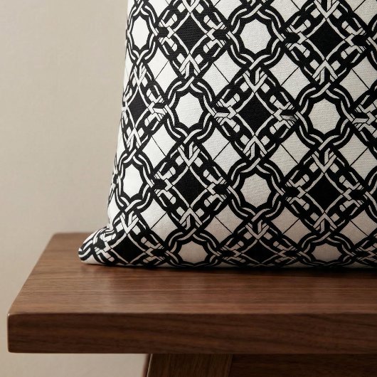 Black White Art Deco Interlaced Pattern クッション