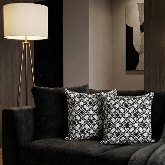 Black White Art Deco Interlaced Pattern クッション