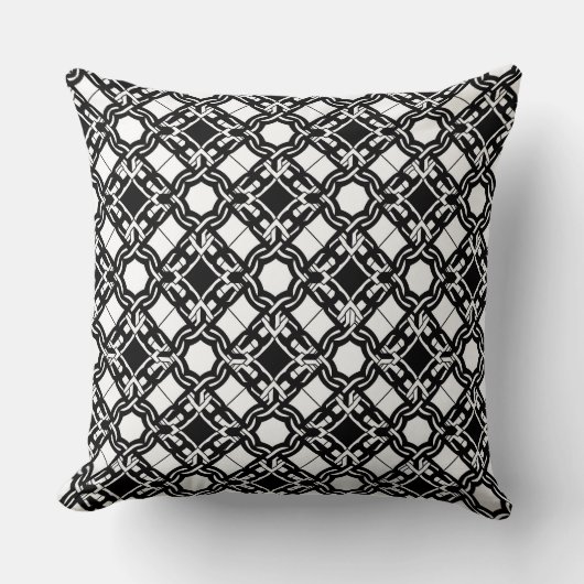 Black White Art Deco Interlaced Pattern クッション (正面)