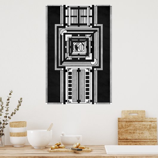 Black & White Art Deco Tapestry ポスター (キッチン)