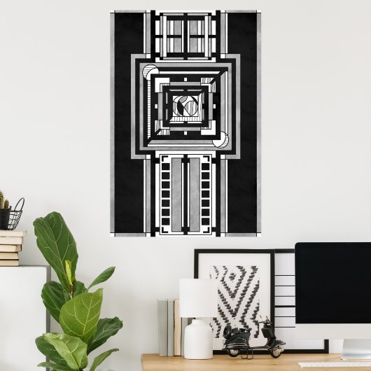 Black & White Art Deco Tapestry ポスター (ホームオフィス)