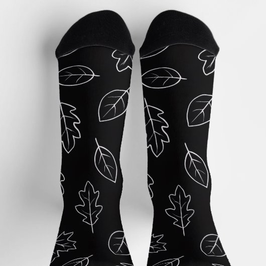 Black & White Autumn Leaf Socks | Minimalist Fall  ソックス (上部)