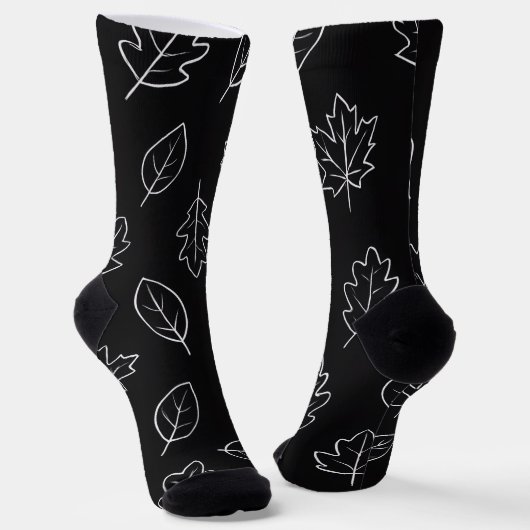 Black & White Autumn Leaf Socks | Minimalist Fall ソックス (傾斜あり)