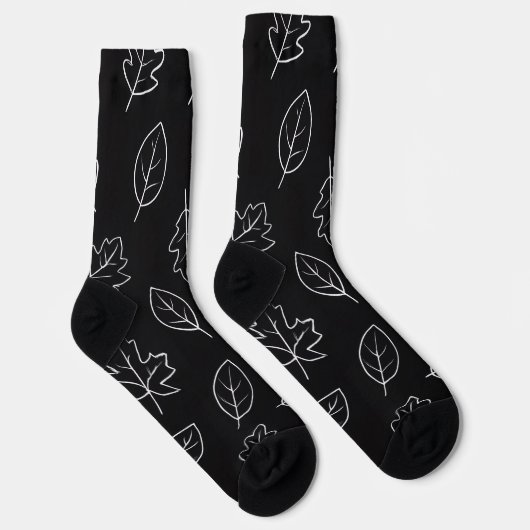 Black & White Autumn Leaf Socks | Minimalist Fall  ソックス (右)