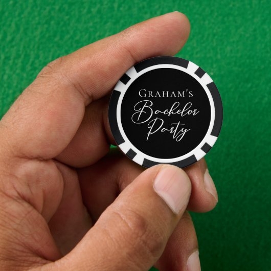 Black White Bachelor Party Personalized ポーカーチップ (手)