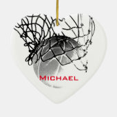 Black & White Basketball Add Your Name セラミックオーナメント (裏面)
