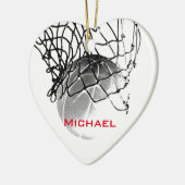 Black & White Basketball Add Your Name セラミックオーナメント (左)