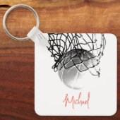 Black & White Basketball Ball & Net Your Name キーホルダー (正面)
