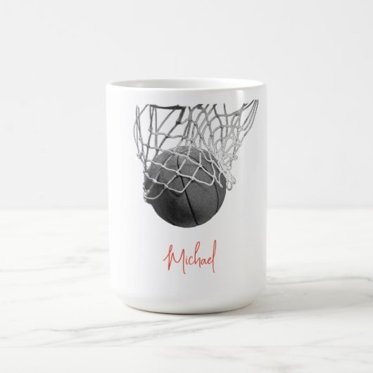 Black & White Basketball Ball & Net Your Name コーヒーマグカップ (中央)