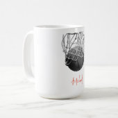 Black & White Basketball Ball & Net Your Name コーヒーマグカップ (正面左)