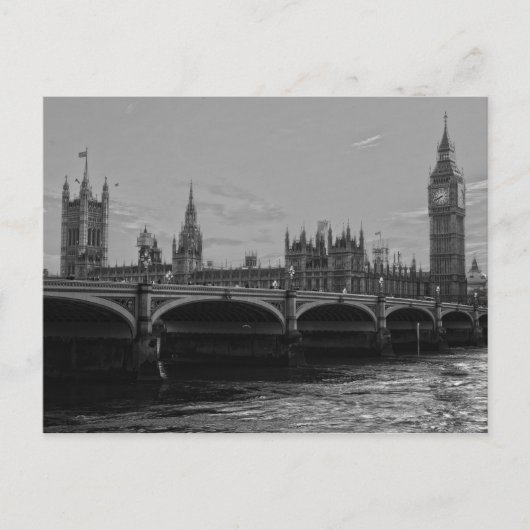 Black White Big Ben Tower Palace of Westminster ポストカード (正面)