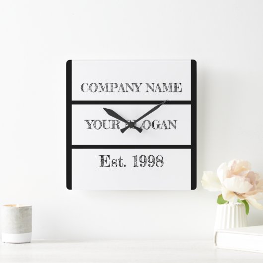 Black & White Block Style Company Name スクエア壁時計 (ホーム)