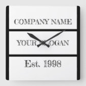 Black & White Block Style Company Name スクエア壁時計 (正面)