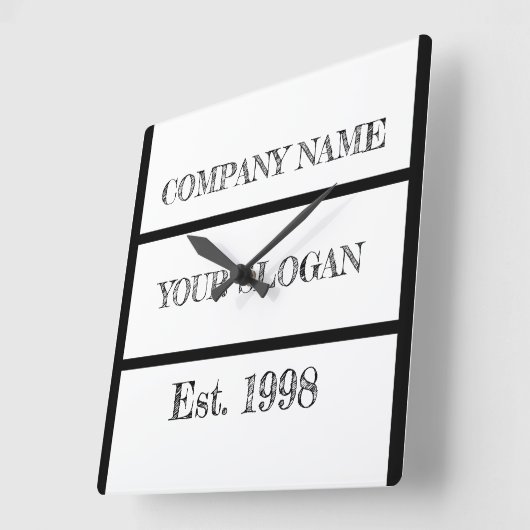 Black & White Block Style Company Name スクエア壁時計 (傾斜)