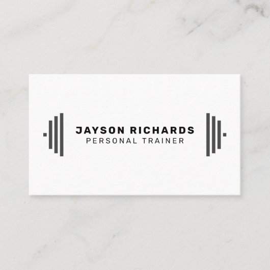 Black & White Bold Barbell Personal Trainer Simple 名刺 (正面)