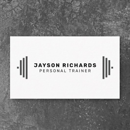 Black & White Bold Barbell Personal Trainer Simple 名刺