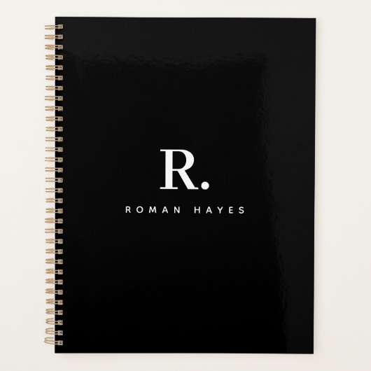 Black White Bold Dot Monogram Modern Minimalist プランナー手帳 (正面)