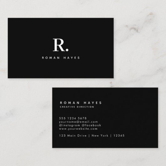 Black White Bold Dot Monogram Modern Minimalist 名刺 (正面/裏面)