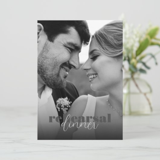 Black & White Bold Retro Script Rehearsal Dinner 招待状 (スタンド正面)