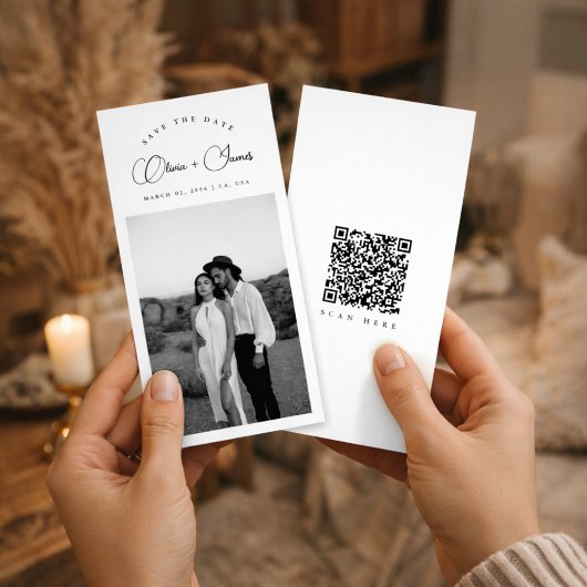 Black & White Bookmark Modern QR Code Photo セーブザデート