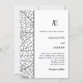 Black white botanical monogram wedding 招待状 (正面)