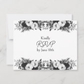 Black & White Botanical Wedding RSVP and Meals (正面)