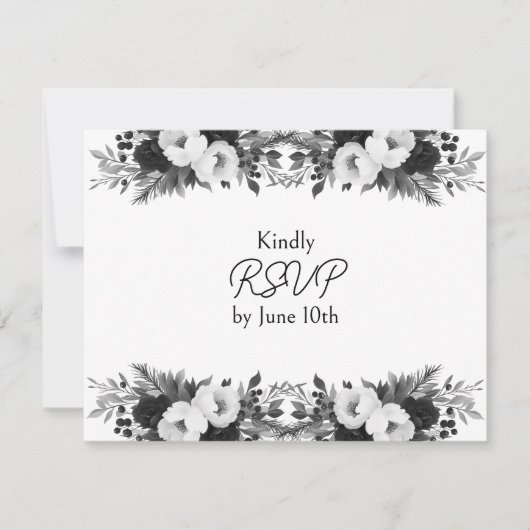 Black & White Botanical Wedding RSVP and Meals (正面)