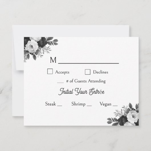 Black & White Botanical Wedding RSVP and Meals (裏面)