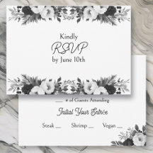 Black & White Botanical Wedding RSVP and Meals