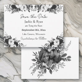 Black & White Botanical Wedding Save the Date セーブザデート