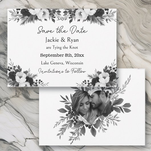 Black & White Botanical Wedding Save the Date セーブザデート
