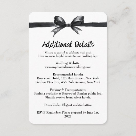 Black & White Bow | Elegant Wedding | Monochrome エンクロージャーカード (正面)