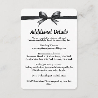 Black & White Bow | Elegant Wedding | Monochrome エンクロージャーカード