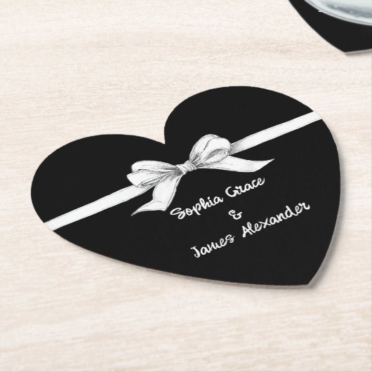 Black & White Bow | Elegant Wedding | Monochrome ペーパーコースター (アングル)