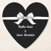 Black & White Bow | Elegant Wedding | Monochrome ペーパーコースター (正面)