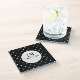 Black & White Bow Monogram ガラスコースター