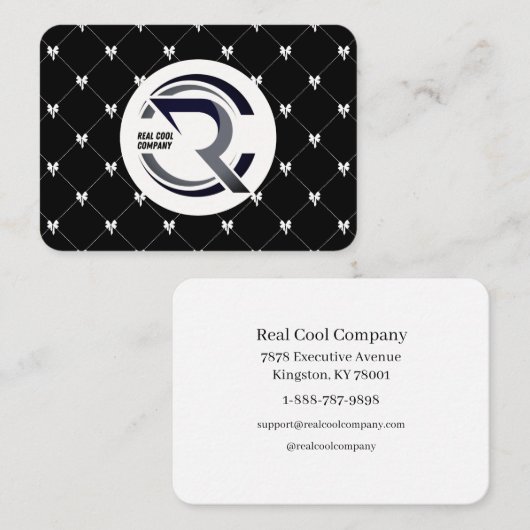 Black & White Bow Monogram Business Card 名刺 (正面/裏面)