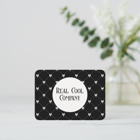 Black & White Bow Monogram Business Card 名刺 (スタンド正面)