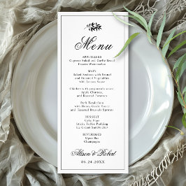 Black white branch Old Money wedding menu card ラックカード