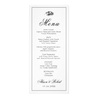 Black white branch Old Money wedding menu card ラックカード
