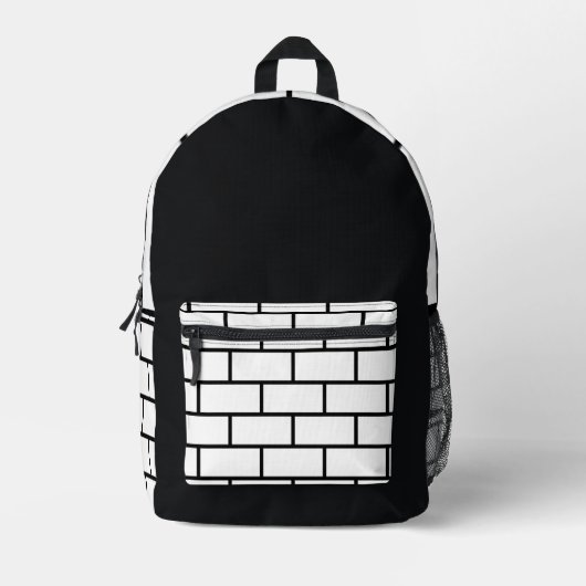 Black & White Brick Wall Urban Backpack プリントバックパック (正面)