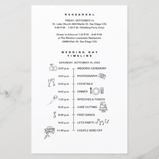 Black White bridal party Wedding Timeline list (裏面)