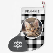 Black & White Buffalo Plaid Custom Photo and Name スモールクリスマスストッキング (裏面)